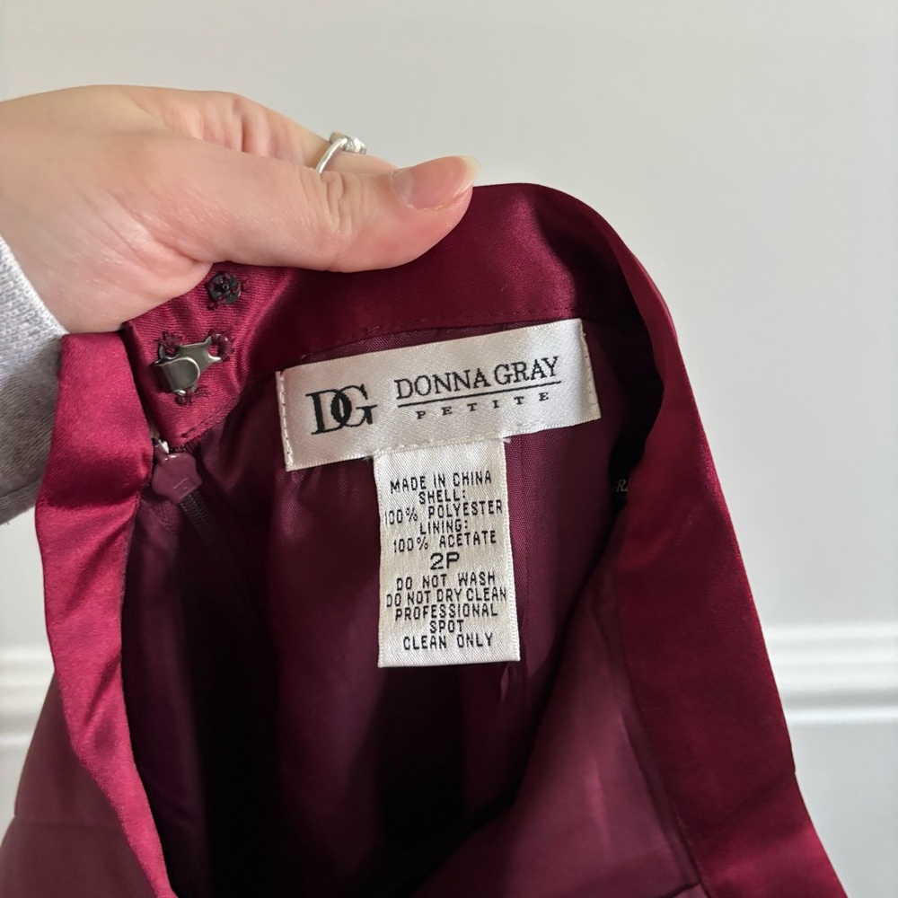 Satin Beaded Matching Set Maxi Dress Burgundy Corset Embellished Vintage Sz xs - Picture 6 of 7